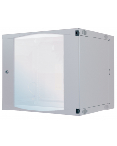 19 inch wandkast MHT106 met glazen deur - 6U hoogte - dubbele sectie - 600 mm diep - flatpack - grijs