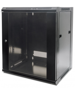 19 inch wandkast MHT101 met glazen deur - 6U hoogte - 450 mm diep - flatpack - zwart