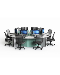 Mesa redonda de ordenador P1 para 8 personas con 8 pantallas eléctricas desplegables