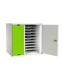 Storage and charging for 10 iPads and Tablets. Lockable door with digital code lock