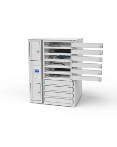 Zioxi Volt 1:1 charging locker for 10 tablets & laptops up to 14 inches – power sockets – RFID & Zioxi onView