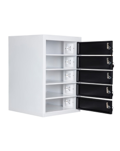 Compact charging locker BR5KLDESK Black for 15 mobile devices - USB & power outlet - key locks