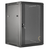 19 inch wandkast MHT124 met glazen deur - 15U hoogte - 450 mm diep - flatpack - zwart