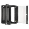 19 inch wandkast MHT124 met glazen deur - 15U hoogte - 450 mm diep - flatpack - zwart