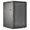 19-inch wall cabinet MHT125 with glass door - 15U height - 600 mm deep - flatpack - black
