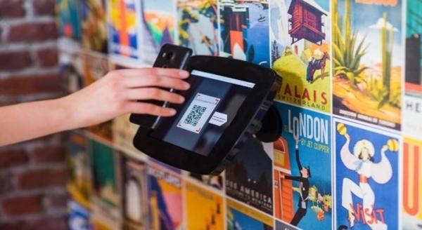 Using tablet stand for COVID-19 questionnaire